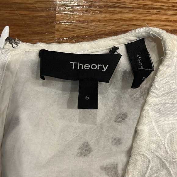 Theory Jemion E White Embroidered Linen Lace Dress White Sleeveless size 6 - Picture 2 of 8